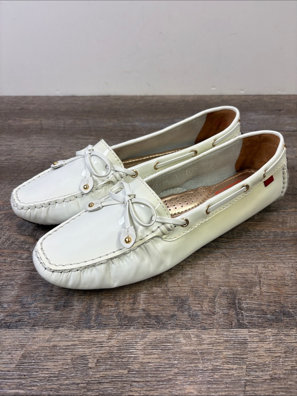 Marc Joseph New York Cypress Hill Patent Leather Driving Loafers White Size 8.5